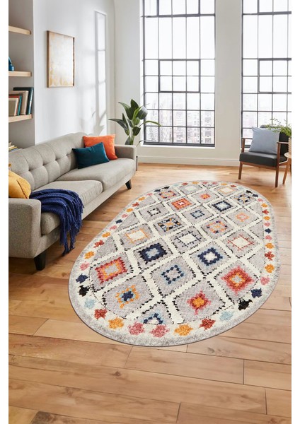 Baskılı Kaymaz Yıkanabilir Etnik Modern Oval Yolluk Mutfak Halısı Salon Halısı O-Modern-60-Renkli