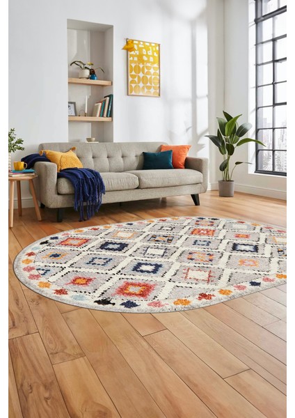 Baskılı Kaymaz Yıkanabilir Etnik Modern Oval Yolluk Mutfak Halısı Salon Halısı O-Modern-60-Renkli
