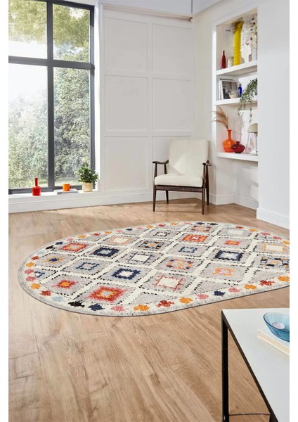 Baskılı Kaymaz Yıkanabilir Etnik Modern Oval Yolluk Mutfak Halısı Salon Halısı O-Modern-60-Renkli