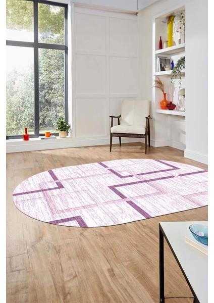Sade Desen Modern Tasarım Dijital Kaymaz Yıkanabilir Oval Yolluk Salon Halısı O-Modern-80-Mor modelleri