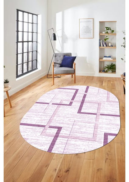 Sade Desen Modern Tasarım Dijital Kaymaz Yıkanabilir Oval Yolluk Salon Halısı O-Modern-80-Mor fırsatları