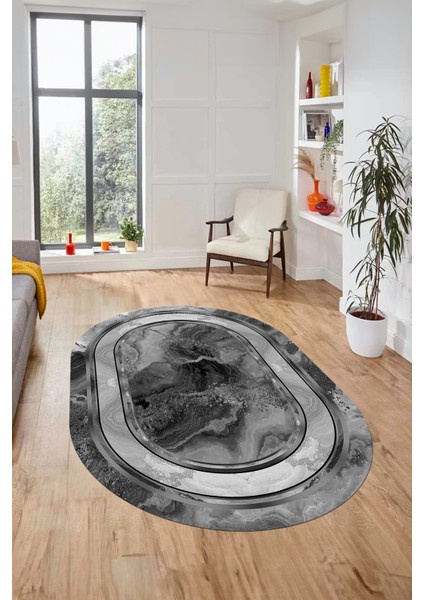 Baskılı Kaymaz Yıkanabilir Modern Mermer Desen Oval Yolluk Salon Halısı O-Modern-46-Gri fırsatları
