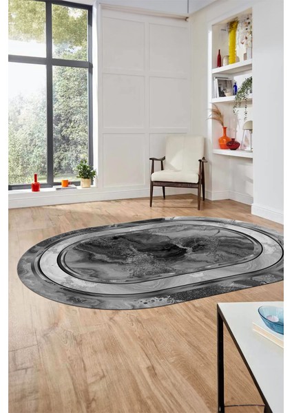 Baskılı Kaymaz Yıkanabilir Modern Mermer Desen Oval Yolluk Salon Halısı O-Modern-46-Gri indirimleri