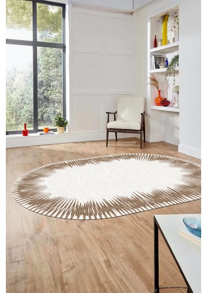 Baskılı Kaymaz Yıkanabilir Modern Sade Desen Oval Yolluk Salon Halısı O-Modern-48-Kahve indirimleri