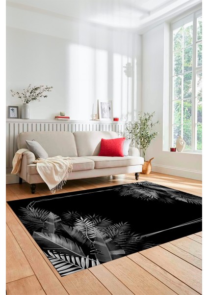 Modern Yaprak Desen Dijital Kaymaz Yıkanabilir Yolluk Mutfak Salon Halısı Modern-26-Gri
