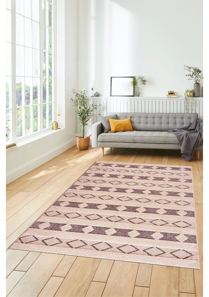 Baskılı Kaymaz Yıkanabilir Kilim Desen Yolluk Mutfak Halısı Salon Halısı Modern-64-Bordo