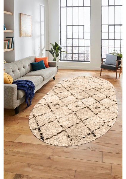 Baskılı Kaymaz Yıkanabilir Kilim Desen Oval Yolluk Mutfak Halısı Salon Halısı O-Modern-57-Bej fiyatları