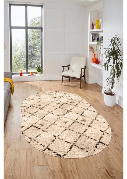 Baskılı Kaymaz Yıkanabilir Kilim Desen Oval Yolluk Mutfak Halısı Salon Halısı O-Modern-57-Bej fırsatları