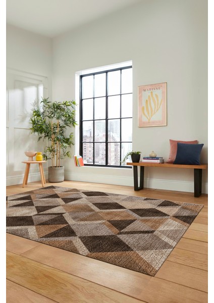 Baklava Desen Baskılı Kaymaz Taban Yıkanabilir Modern Yolluk Salon Halısı MODERN-103-KAHVE fırsatları