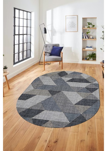 Baskılı Kaymaz Taban Yıkanabilir Modern Şık Oval Yolluk Mutfak Salon Halısı O-Modern-96-Mavi modelleri
