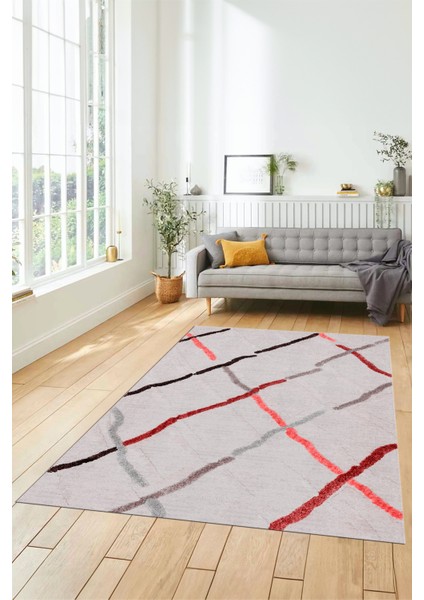 Şık Sade Modern Desenli Dijital Kaymaz Yıkanabilir Yolluk Mutfak Salon Halısı Modern-73-Pembe