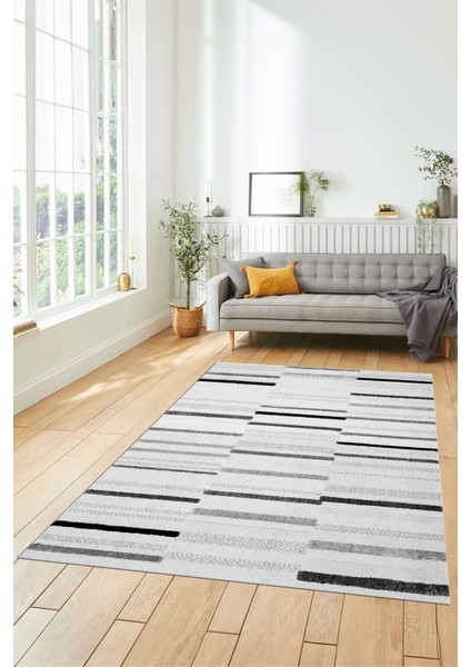 Şık Sade Kilim Desenli Dijital Kaymaz Yıkanabilir Yolluk Mutfak Salon Halısı Modern-74-Gri