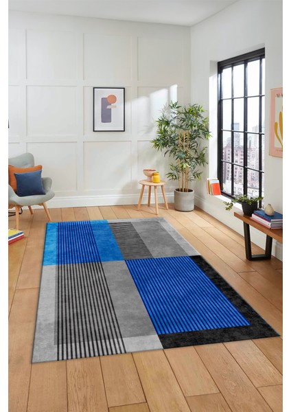 Baskılı Kaymaz Taban Yıkanabilir Modern Şık Yolluk Mutfak Salon Halısı MODERN-107-MAVİ fiyatları