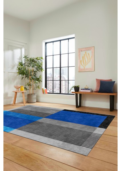 Baskılı Kaymaz Taban Yıkanabilir Modern Şık Yolluk Mutfak Salon Halısı MODERN-107-MAVİ modelleri