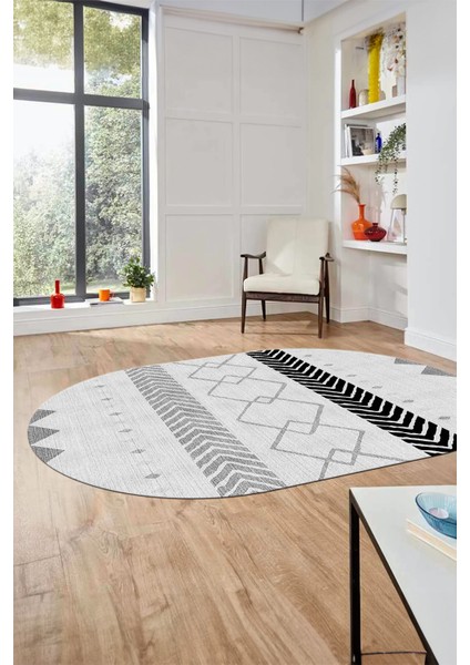 Sade Modern Kilim Desenli Dijital Kaymaz Yıkanabilir Oval Yolluk Salon Halısı O-Modern-75-Gri fırsatları