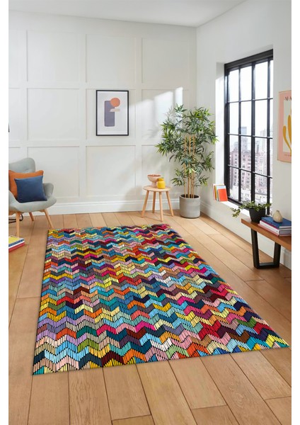 Dijital Baskılı Kaymaz Taban Yıkanabilir Renkli Modern Yolluk Mutfak Salon Halısı Modern-02-Renkli