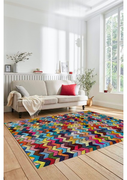 Dijital Baskılı Kaymaz Taban Yıkanabilir Renkli Modern Yolluk Mutfak Salon Halısı Modern-02-Renkli fırsatları