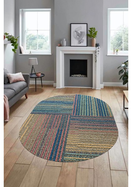 3D Modern Kilim Desen Dijital Kaymaz Yıkanabilir Oval Yolluk Mutfak Salon Halısı O-Modern-34-Renkli