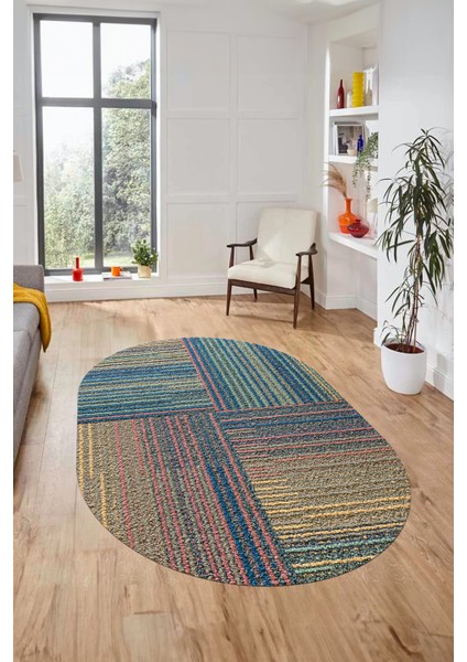 3D Modern Kilim Desen Dijital Kaymaz Yıkanabilir Oval Yolluk Mutfak Salon Halısı O-Modern-34-Renkli