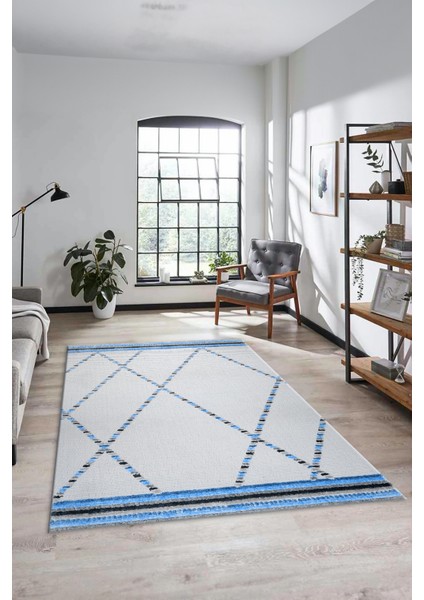 Renkli Modern Kilim Desenli Dijital Kaymaz Yıkanabilir Yolluk Mutfak Salon Halısı Modern-76-Mavi