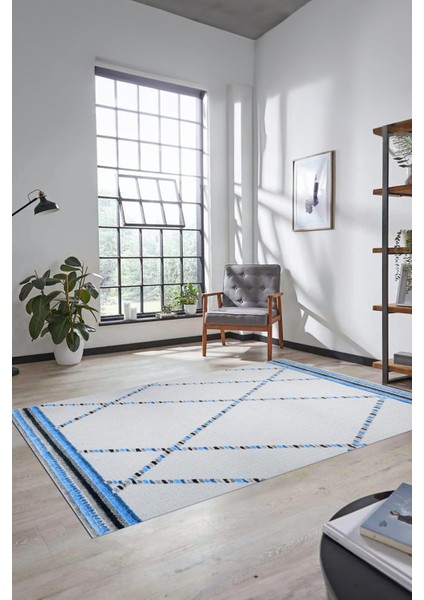 Renkli Modern Kilim Desenli Dijital Kaymaz Yıkanabilir Yolluk Mutfak Salon Halısı Modern-76-Mavi