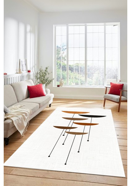 Baskılı Kaymaz Taban Yıkanabilir Modern Yolluk Mutfak Salon Halısı MODERN-112-BEYAZ fırsatları