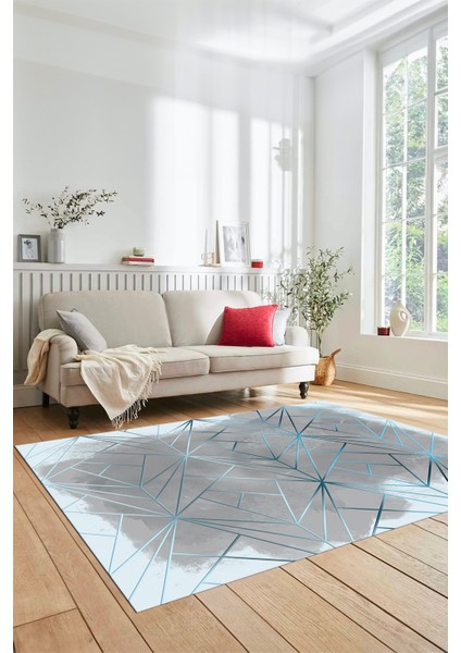 3D Baskılı Kaymaz Yıkanabilir Sade Desen Yolluk Mutfak Salon Halısı Modern-44-Mavi