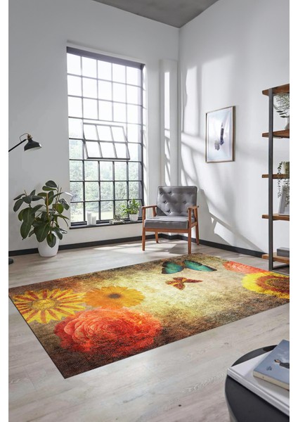 Baskılı Kaymaz Taban Yıkanabilir Modern Yolluk Mutfak Salon Halısı MODERN-109-RENKLİ