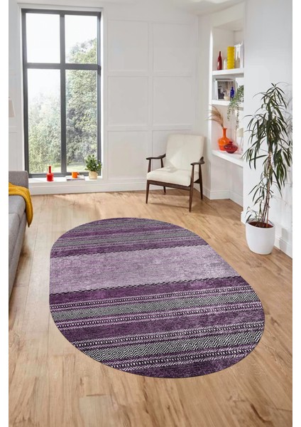 Kilim Desen Özel Tasarım Dijital Kaymaz Yıkanabilir Oval Yolluk Salon Halısı O-Modern-83-Mor fiyatları