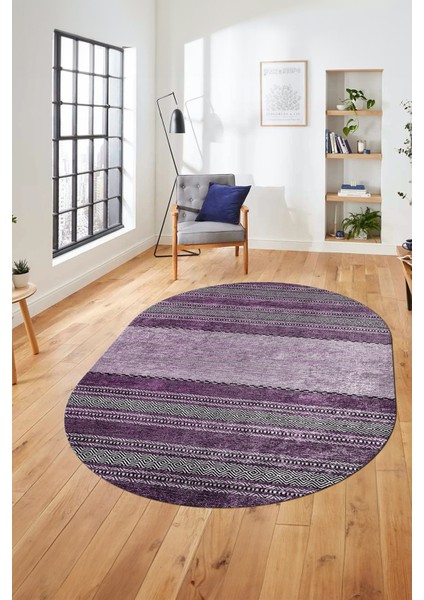 Kilim Desen Özel Tasarım Dijital Kaymaz Yıkanabilir Oval Yolluk Salon Halısı O-Modern-83-Mor fırsatları