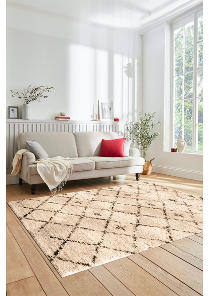 Baskılı Kaymaz Yıkanabilir Kilim Desen Yolluk Mutfak Halısı Salon Halısı Modern-57-Bej