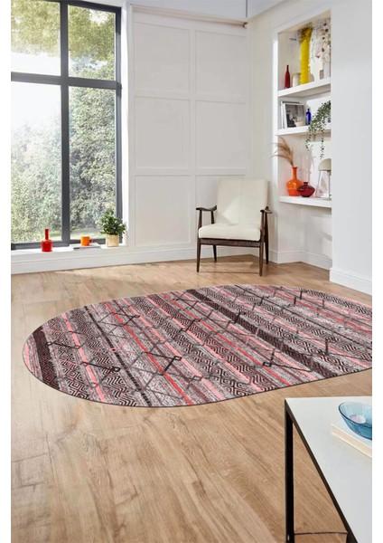 Kilim Desen Özel Tasarım Dijital Kaymaz Yıkanabilir Oval Yolluk Salon Halısı O-Modern-85-Pembe modelleri