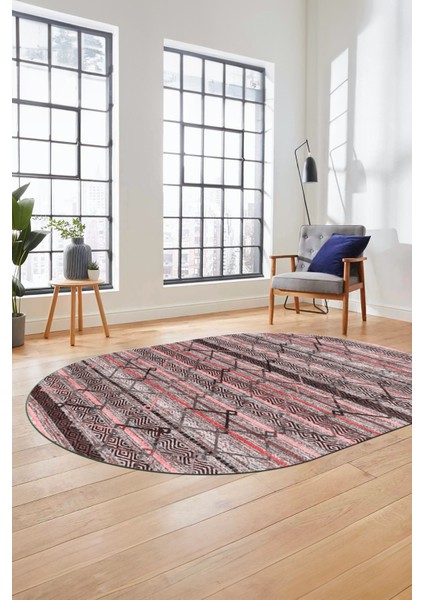 Kilim Desen Özel Tasarım Dijital Kaymaz Yıkanabilir Oval Yolluk Salon Halısı O-Modern-85-Pembe indirimleri
