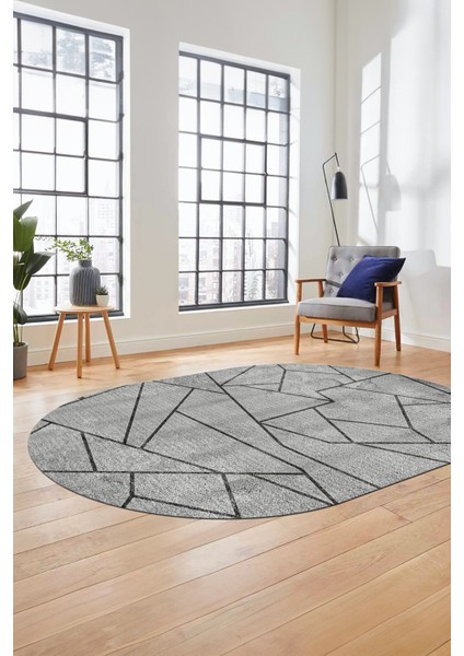 Sade Desenli Baskılı Kaymaz Taban Yıkanabilir Oval Yolluk Salon Halısı O-MODERN-117-GRİ modelleri