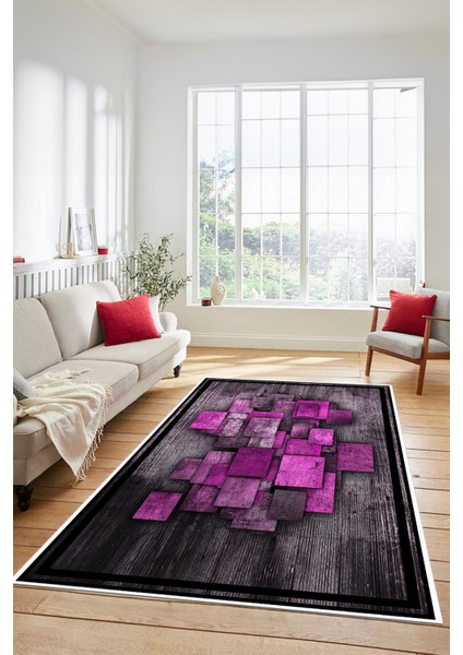 Çerçeveli Modern Desenli Dijital Kaymaz Yıkanabilir Yolluk Mutfak Salon Halısı Modern-13-Mor modelleri