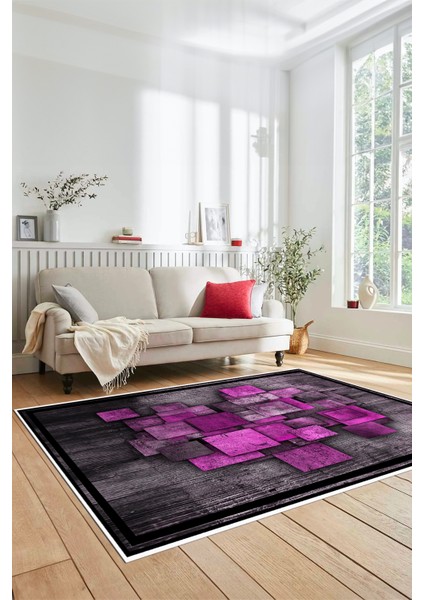 Çerçeveli Modern Desenli Dijital Kaymaz Yıkanabilir Yolluk Mutfak Salon Halısı Modern-13-Mor fırsatları