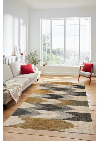 Renkli Desen Baskılı Kaymaz Taban Yıkanabilir Modern Yolluk Salon Halısı MODERN-104-KAHVE indirimleri