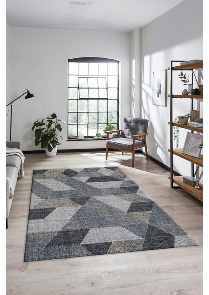 Baskılı Kaymaz Taban Yıkanabilir Modern Şık Yolluk Mutfak Salon Halısı Modern-96-Mavi