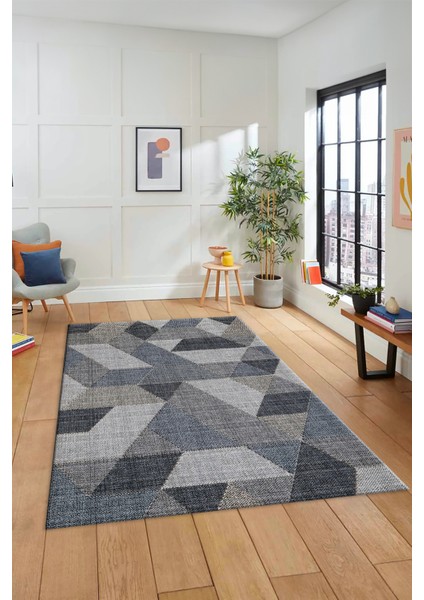Baskılı Kaymaz Taban Yıkanabilir Modern Şık Yolluk Mutfak Salon Halısı Modern-96-Mavi