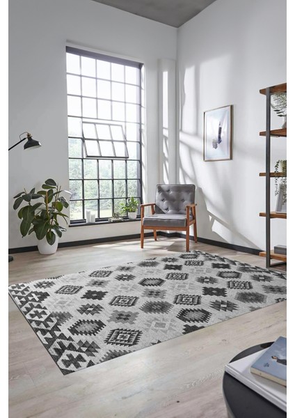Etnik Baskılı Kaymaz Taban Yıkanabilir Modern Yolluk Salon Halısı Modern-99-Gri fiyatları