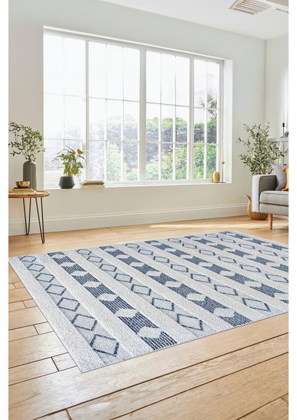 Baskılı Kaymaz Yıkanabilir Kilim Desen Yolluk Mutfak Halısı Salon Halısı Modern-64-Mavi