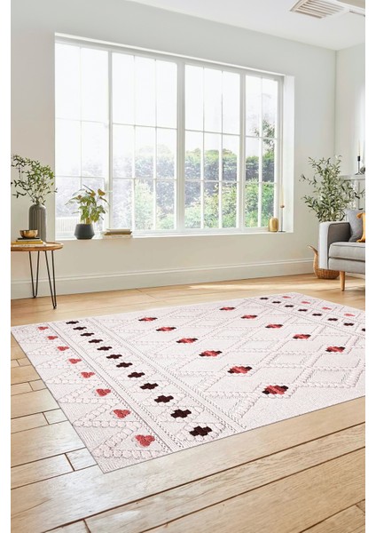 Baskılı Kaymaz Yıkanabilir Şık Kilim Desen Yolluk Mutfak Halısı Salon Halısı Modern-65-Pembe fiyatları