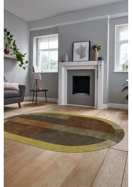 Baskılı Kaymaz Taban Yıkanabilir Modern Şık Oval Yolluk Mutfak Salon Halısı O-MODERN-107-KAHVE indirimleri