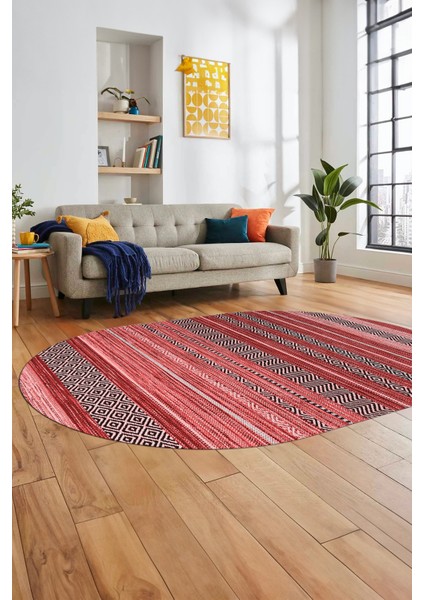 Modern Kilim Dijital Kaymaz Yıkanabilir Oval Yolluk Mutfak Salon Halısı O-Modern-17-Pembe indirimleri