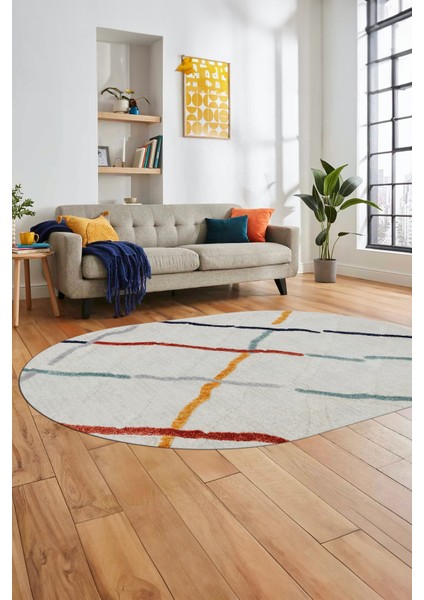 Şık Sade Modern Desenli Dijital Kaymaz Yıkanabilir Oval Yolluk Salon Halısı O-Modern-73-Renkli fiyatları