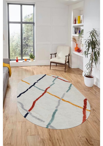 Şık Sade Modern Desenli Dijital Kaymaz Yıkanabilir Oval Yolluk Salon Halısı O-Modern-73-Renkli modelleri