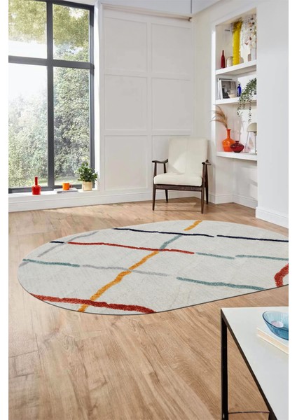 Şık Sade Modern Desenli Dijital Kaymaz Yıkanabilir Oval Yolluk Salon Halısı O-Modern-73-Renkli fırsatları