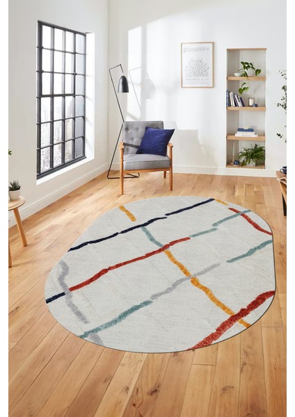 Şık Sade Modern Desenli Dijital Kaymaz Yıkanabilir Oval Yolluk Salon Halısı O-Modern-73-Renkli indirimleri