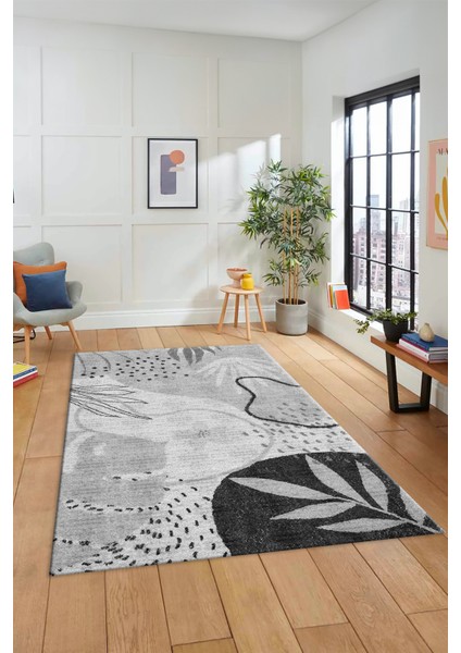 Yaprak Desen Modern Tasarım Dijital Kaymaz Yıkanabilir Yolluk Mutfak Salon Halısı Modern-79-Gri fırsatları