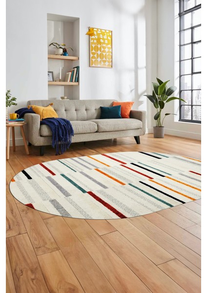Şık Sade Kilim Desenli Dijital Kaymaz Yıkanabilir Oval Yolluk Mutfak Salon Halısı O-Modern-74-Renkli